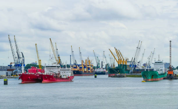 ANTWERP, BELGIUM - JUL 9, 2013: Container ships moored at a Independent Maritime Terminal in the Port of Antwerp.