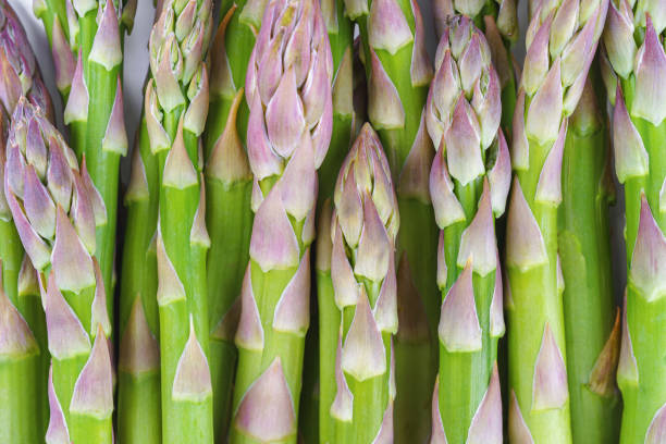 istock Raw green asparagus texture background, close up, macro. Food backdrop, wallpaper 2152804003