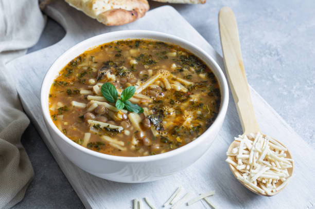 istock Traditional Turkish thin bar shaped dough soup, homemade noodle soup, bacakli corba 2152804717