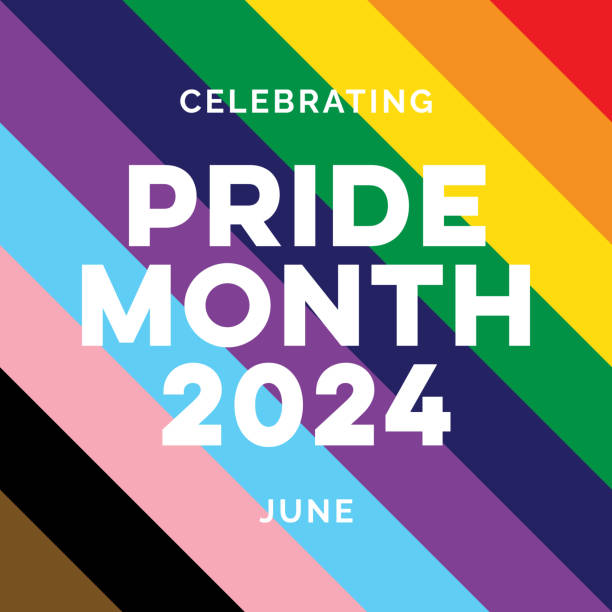 Pride Month Square Banner with Rainbow Background Vector stock illustration Pride Month Social Media Post Template. Inclusive Pride Rainbow Background with Pride Month Text. Celebrating Pride Month 2024. Vector Illustration. pride-month stock illustrations