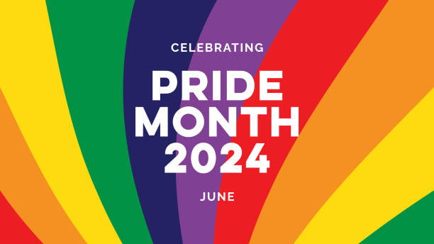 LGBTQIA Pride Rainbow Background Vector stock illustration Pride Month Background with Text. Pride Flag Rainbow Background Wallpaper with Pride Month Typography. Colorful LGBTQ+ Rainbow Banner Vector Illustration. pride month rainbow stock illustrations