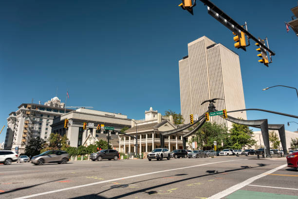 istock Salt Lake City Utah downtown urban streets and Eagle Gate Monument 2152813214