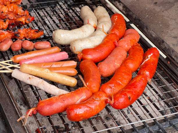 istock sausage with meatball and chicken on stove 2152818290