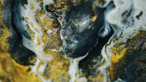 istock Ink spill glitter fluid mix black white gold paint 2152829336