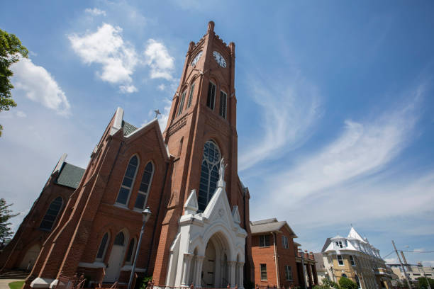 Afternoon view of historic church and structures of downtown Alexandria, Louisiana, USA.