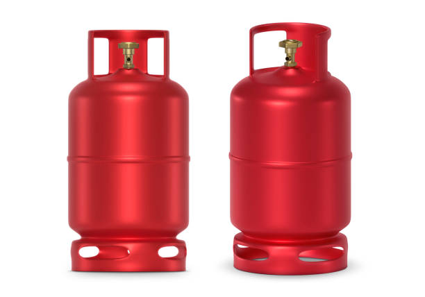 istock Red gas tanks isolated on white background 2152831245