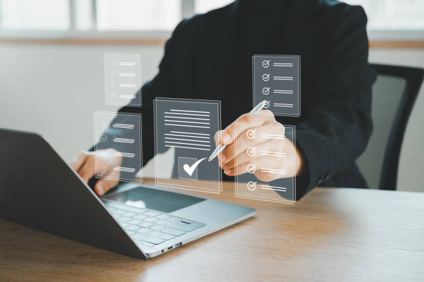 istock Document management and checklist concept, Businessman show e-document on email online management on virtual screen automation to efficiently document paperless operation technology 2152831424