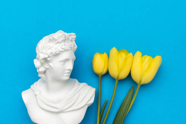 istock Apollo with yellow tulips on a blue background. 2152834199
