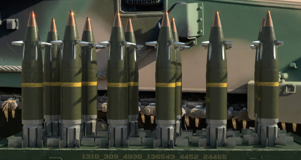 Guided 155 mm artillery ammunition on a howitzer battle position