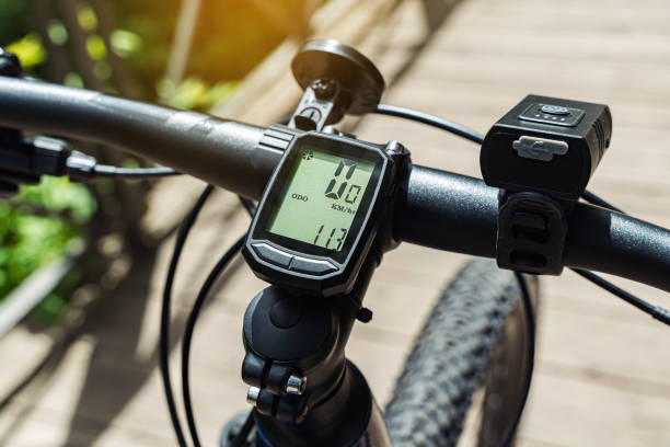 istock Bicycle computer on the handlebars of mountain bike. 2152840564
