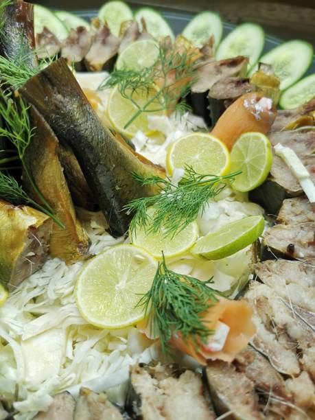 salad from the fishes as gourmet background