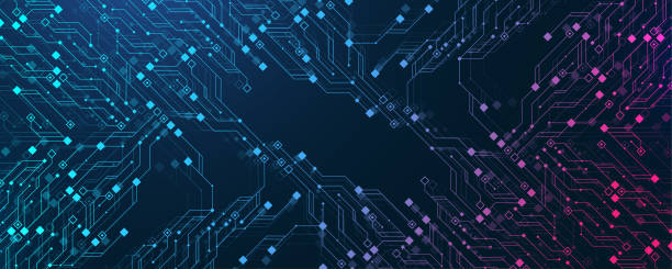 ilustraciones, imágenes clip art, dibujos animados e iconos de stock de quantum computer technologies concept. futuristic blue circuit board background vector. modern technology circuit board texture background design. waves flow. quantum explosion technology. - tecnología