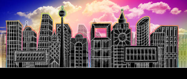 istock Drawing the skyline of a modern city hypothetical - pencil on white background 2152844265