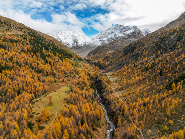 istock Aerial view of river flowing down mountain 2152844970