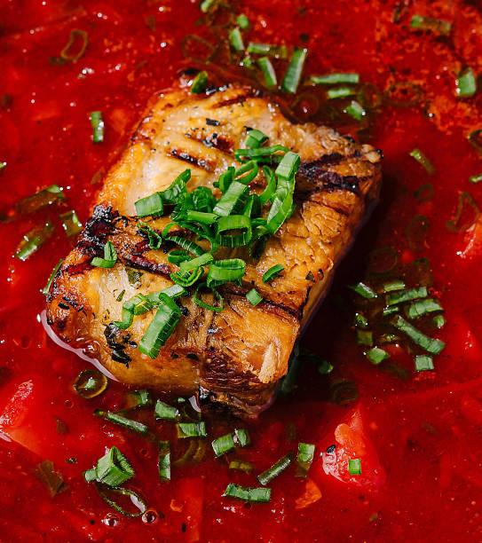 istock Traditional borscht soup with pork and herbs close up 2152845792