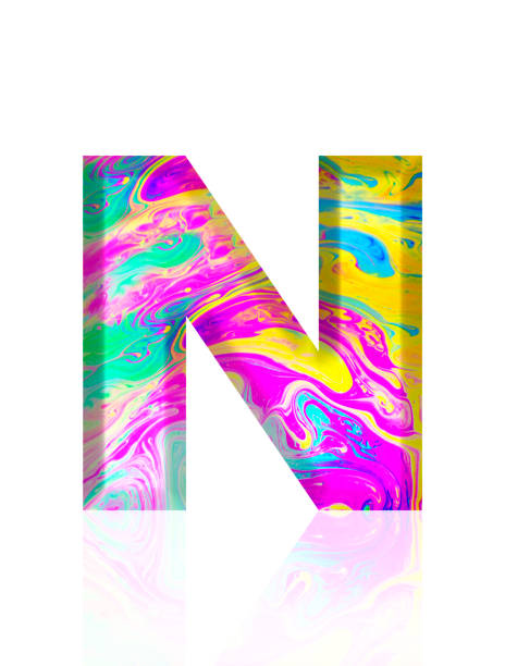 Isolated shot of three-dimensional multi colored alphabet letter N on white background