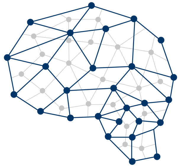 Artificial Intelligence symbol, networking with dots connection, brain of human Artificial Intelligence symbol, networking with dots connection, brain of human, intelligence and wisdom sign neural technology stock illustrations