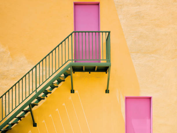 Santa Fe Style: Modern Adobe Building Exterior Detail, Blue Sky Background