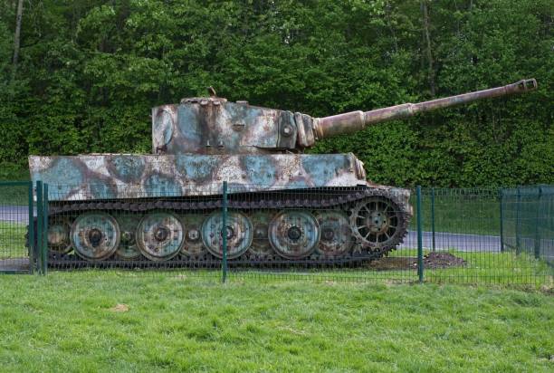 Vimoutiers, France - May 7, 2024: German Tiger Tank Panzer VI during Second World War. This is the last Tiger tank to be found in Normandy. Selective focus