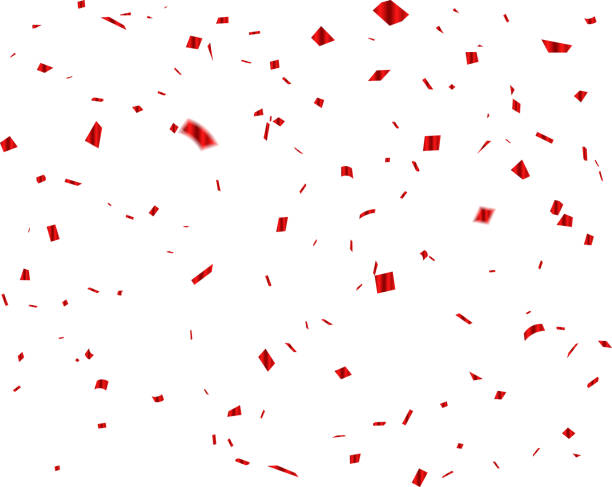 istock Celebration banner with red confetti. Shiny ribbons falling on background 2152860050