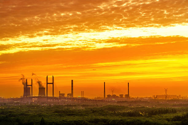 istock Thermal power plant and Huangpu River Bridge at sunset 2152862705
