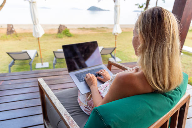 istock Woman Working Remotely at Beachside Resort 2152867109