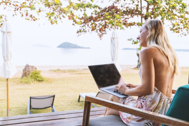 istock Woman Enjoying Remote Work at Beachside Resort 2152867134