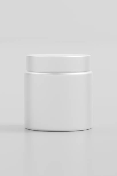 istock Neutral white jar for cream stands against a seamless light background, ideal for product mockup. 3d render 2152868530