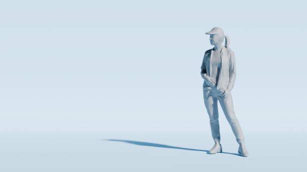 istock A lone woman stands in contemplation, casting a long shadow on a plain background. 3d render 2152868542