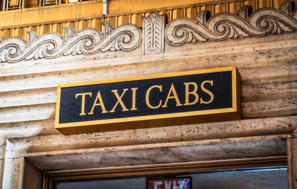istock Taxi Cabs sign in a train station 2152869856