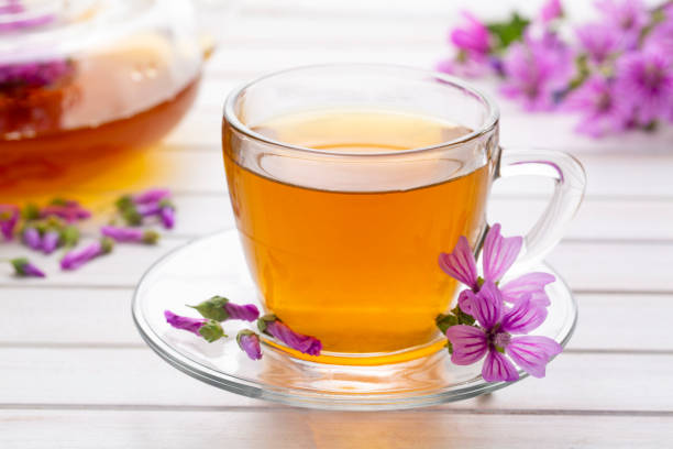 istock Mallow herb (Malva Vulgaris) mallow flower tea in cup. 2152869983