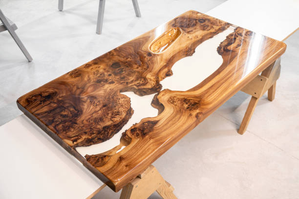 istock Live edge elm burl slab table top with central epoxy resin river 2152871951