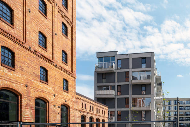 new modern residential district in central berlin at river side
