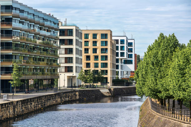 modern residential district in central berlin at river side