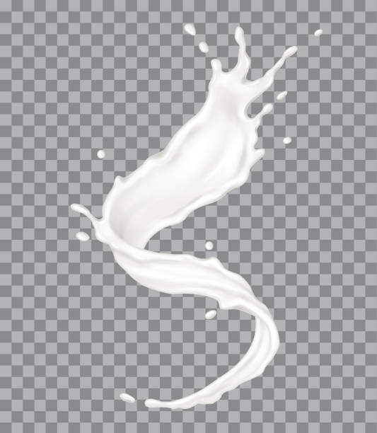 illustrazioni stock, clip art, cartoni animati e icone di tendenza di la striscia di crema liquida turbina con l'illustrazione vettoriale realistica delle gocce - splash latte