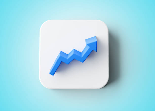 3d Blue Moving Up Growth Arrow Symbol White Rounded Square Icon Soft Blue Background 3d Illustration