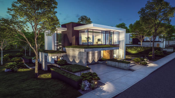 istock 3d rendering of modern house in luxurious style in night 2152879545