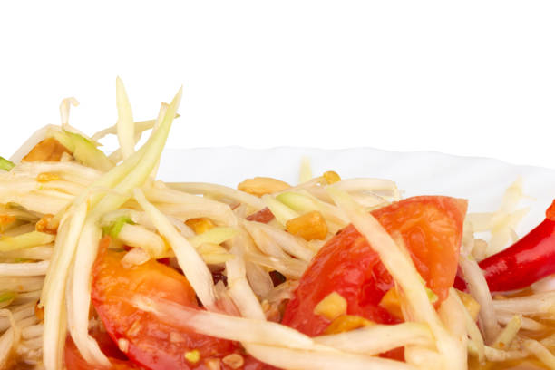 papaya salad isolated on white background.