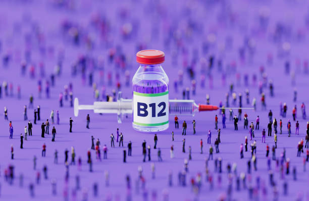 istock Human Crowd Surrounding An Injectable Vitamin B12 Bottle On Purple Background 2152880910