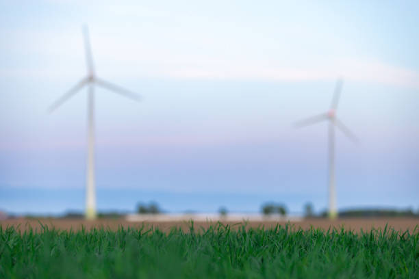 Wind turbines from the Swedish countryside at sunset.Skara - Sweden.