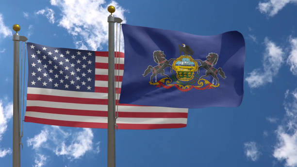 istock American Flag with Pennsylvania State Flag on a Pole, Two Flags together 2152884583