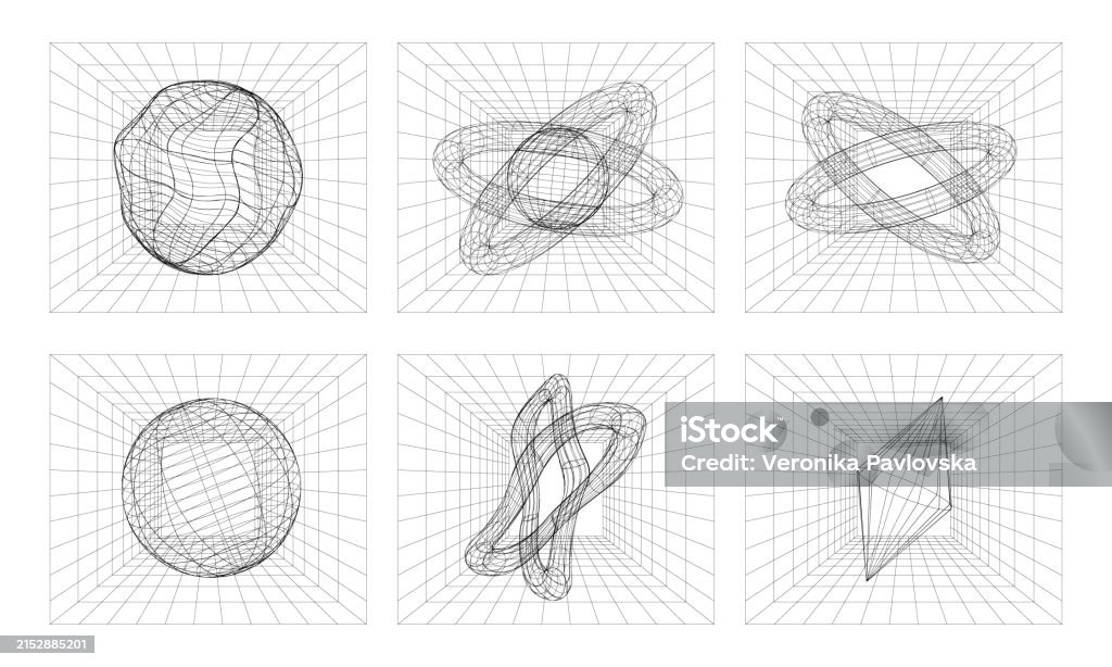 Wireframe Transparent Pattern Set Of Geometric Wireframe Shapes On A Transparent Background 3d ...
