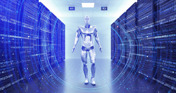istock Futuristic AI Robot Slowly Walking In A Modern Server Room. 2152885676