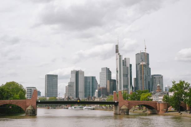 River front view of modern city skyline, Frankfurt