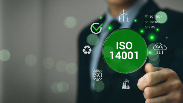 istock ISO 14001 concept. ISO standards quality control 14001 certified for environmental management systems (EMS). Identify, control and reduce the environmental impact of activities. Modern ISO banner. 2152902669
