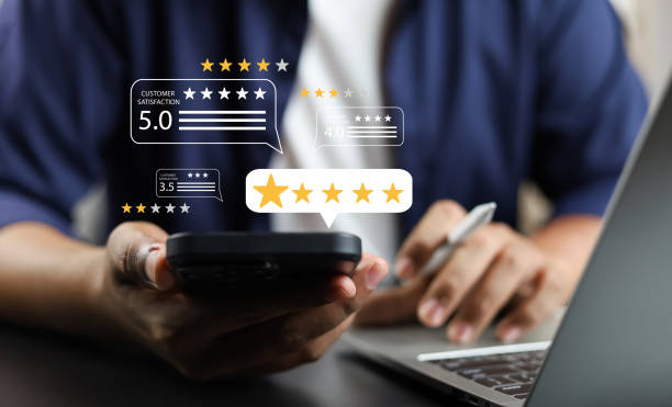 istock Online customer satisfaction Survey service concept, client rate service from experience in application,Consumer give five-Stars and feedback review for quality, Business reputation ranking from buyer 2152907921