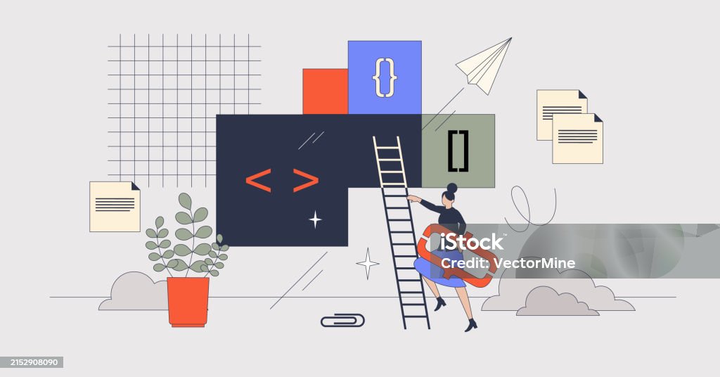 Coding Blocks For Programming Language Tiny Person Neubrutalism Concept ...