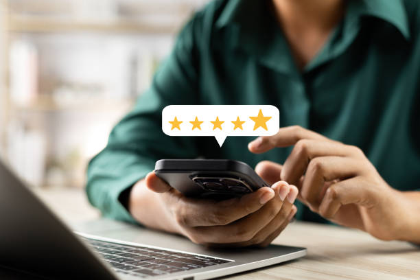 istock Online customer satisfaction Survey service concept, client rate service from experience in application,Consumer give five-Stars and feedback review for quality, Business reputation ranking from buyer 2152908487