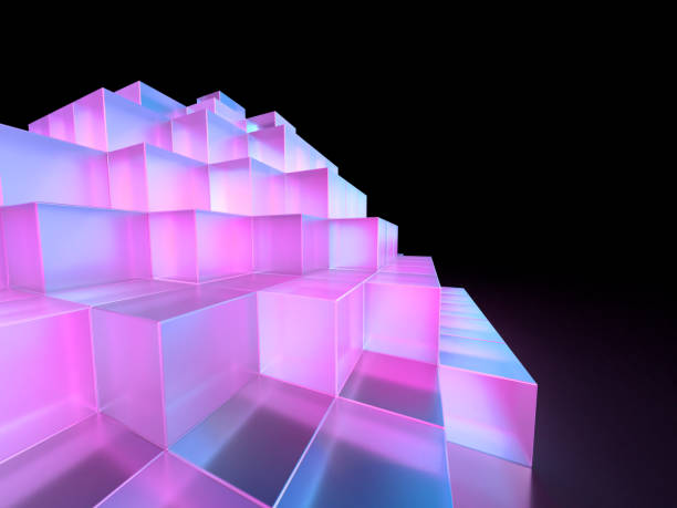 istock 3D illustration of a pyramid stacked with fantastically glowing cubes 2152912529