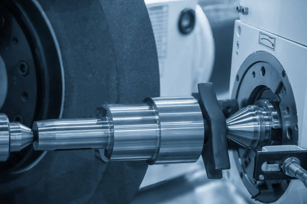 istock The cylindrical grinding machine in the light blue scene with lighting effect. 2152913027